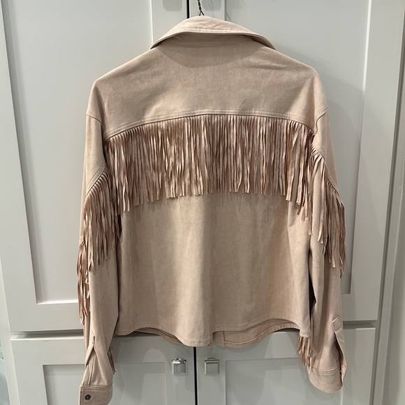 Blush pink microsuede jacket fringe shirt - Picture 2 of 3